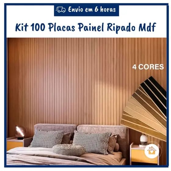 Kit 100 Placas painel ripado em Mdf auto colante decorativo 3d