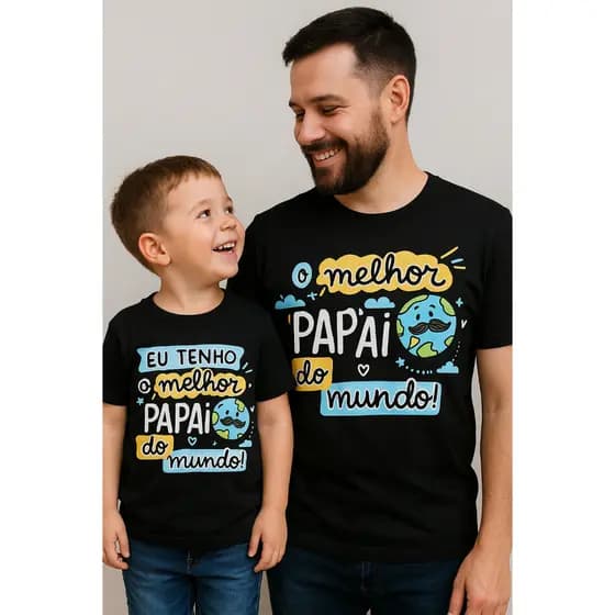 Kit de Camisetas 2 Peças Pai e Filho (a) Melhor Pai do Mundo Eu Tenho o Melhor Pai do Mundo PRETO