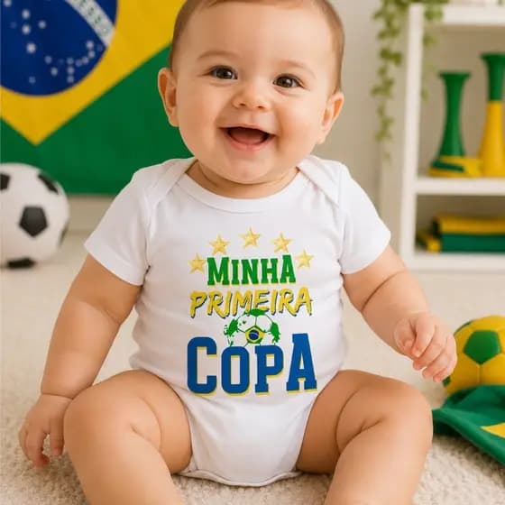 Body Bebê Copa do Mundo Brasil Personalizado | Minha Primeira Copa | Roupa Infantil Torcedor Brasil