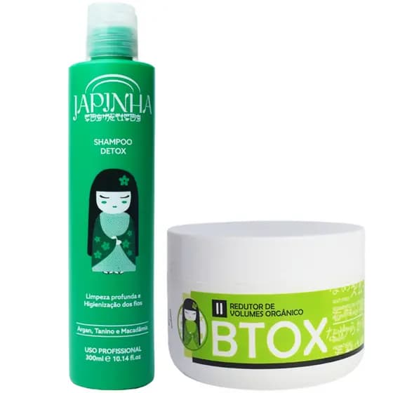 Kit Btox Japinha Profissional 300ml | Shampoo Detox + Btox Redutor de Volume Orgânico!! 💚