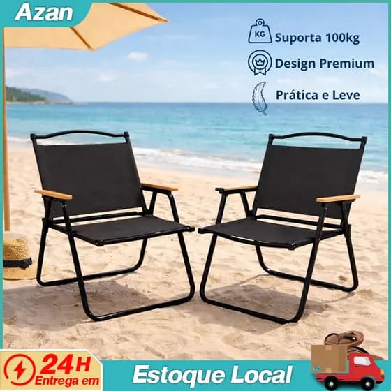 Cadeira De Praia Portátil Dobrável Reforçada Pesca Camping Preta Conjunto de mesa e cadeiras com várias peças