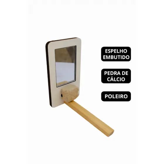 Espelho com Poleiro e Pedra Cálcio para Gaiolas – para Calopsita, Periquito, Agapornis e Papagaio