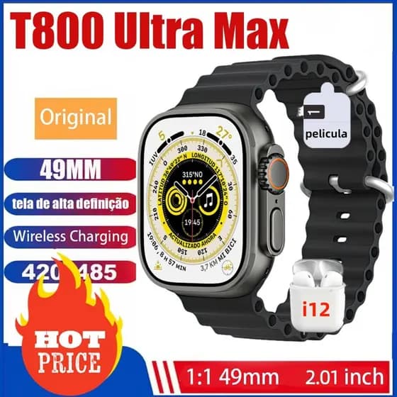 【Com i12】2025 T800 Ultra 3 MAX Mais Recente Smartwatch Relógio Inteligente Série IWO 10 2.01Polegadas Sem