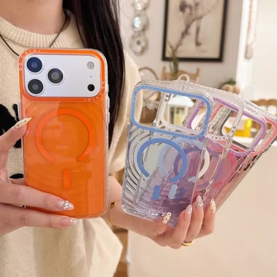 Capa protetora transparente transparente MagSafe Wave Pattern resistente a impactos, adequada para iPhone 17/16/15 Pro M