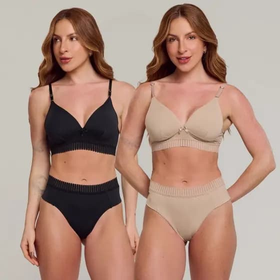 Kit 2 Conjuntos Femininos Premium Fio Duplo com Bojo Confort e regulagem na alça de coração.