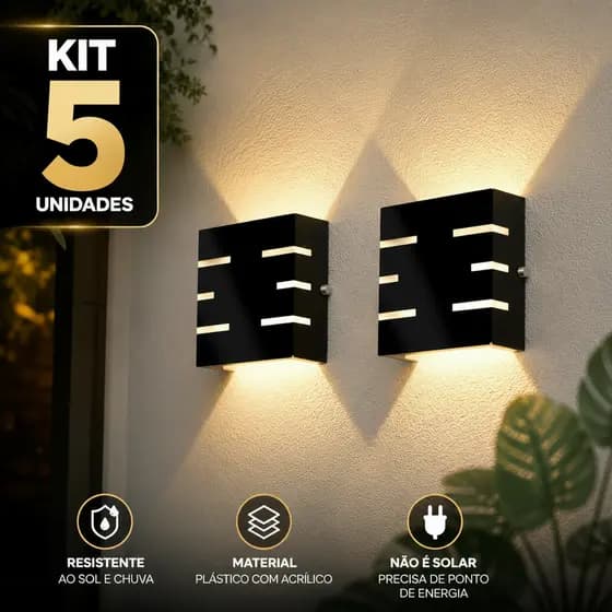 Kit 5 Arandela de Parede Luminária Slim 6 frisos Decoração Externa e Interna Acompanha lâmpada Led 5w