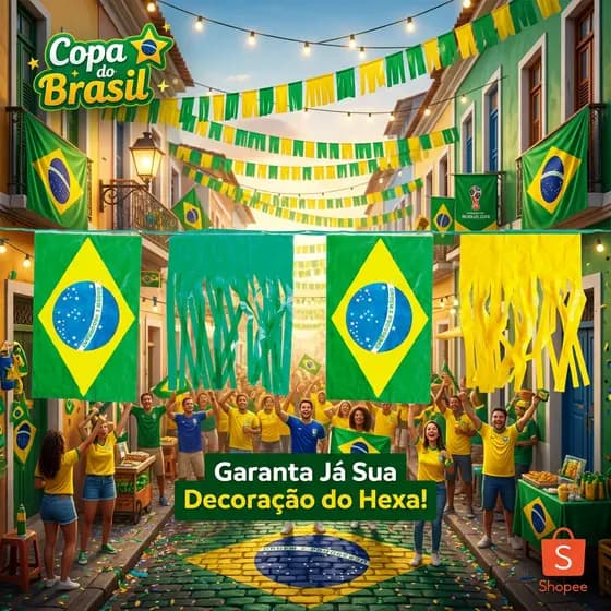 Kit Varal Bandeirinha c/ franja Brasil Copa do Mundo 2026 Futebol Bandeira 6m 12m 30m 60m Decoração