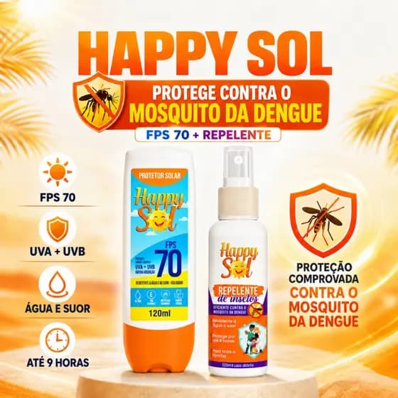 Protetor Solar Toque Seco Rosto e Corpo Corporal Happy Sol FPS 70 + Repelente Spray de Insetos 120ml