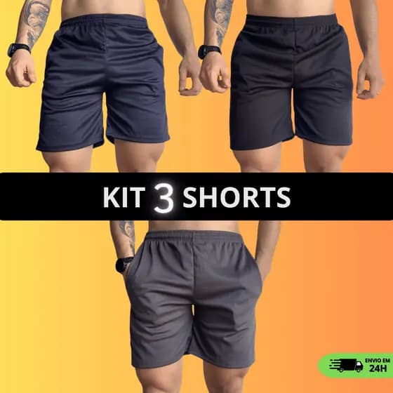 Kit 3 Shorts Dry Fit Masculino Academia Corrida Treino Bermuda Esportiva Elastano Leve Confortável