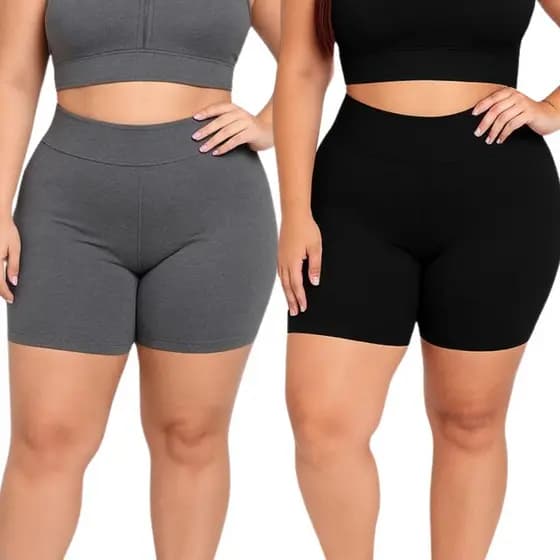 Kit 2 Bermudas Plus Size Feminino Suplex Cós Alto Academia