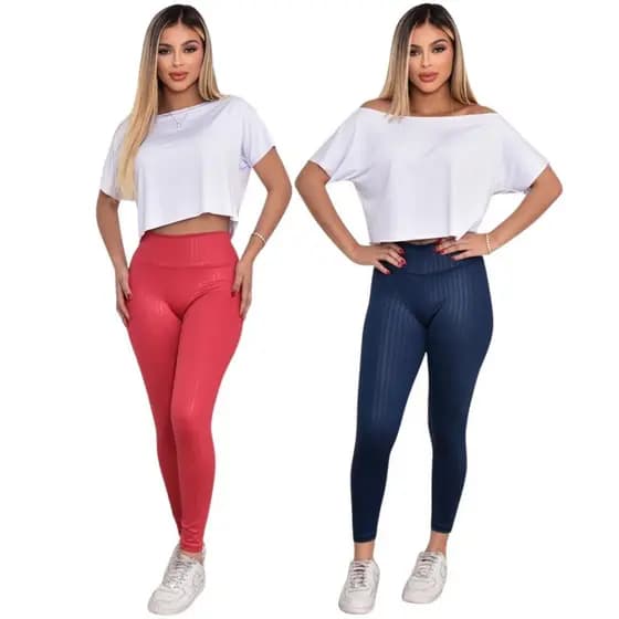 Kit 2 Calças Suplex Legging 3D Caminhada Cintura Alta Elasticidade Forte Zero Transparência