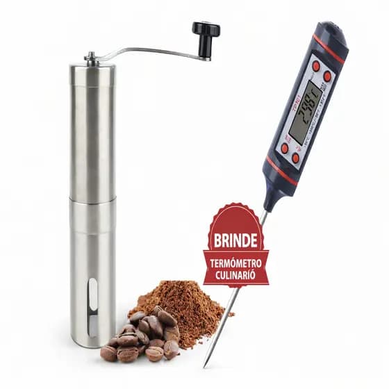 Moedor De Café Inox Moinho Em Cerâmica Com Ajuste De Moagem Moe Grãos Café Orginal + BRINDE Termômetro Culinário Digital