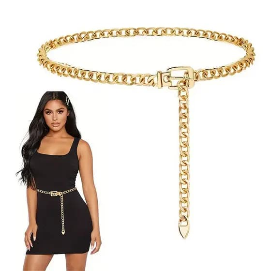Cintos Corrente Feminino Metal Fashion Blogueiras Moda Feminina Balada Ajuste Corrente Dourado Prata