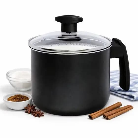 Canecão Antiaderente Fervedor Leiteira 14 Cm Teflon Com Tampa de Vidro