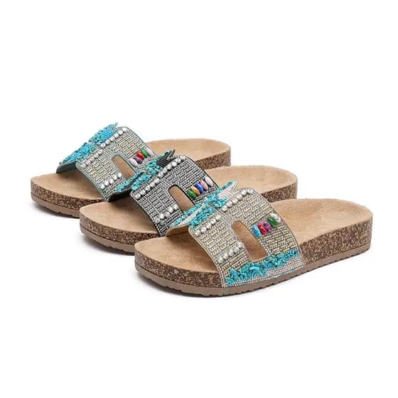 papete sandália Sandálias femininas MEIJILE turquesa com strass sandálias rasteiras femininas