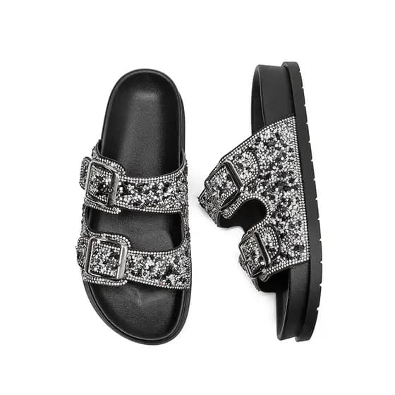 Sandália Birken Papete feminina Fivela ajustável de strass de luxo design MEIJILE