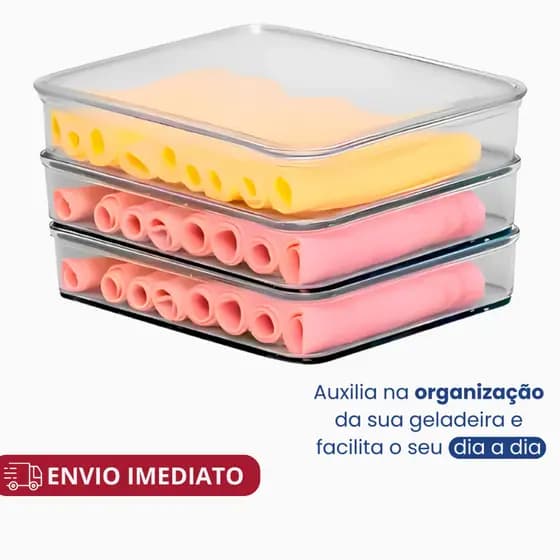 Kit Porta Frios Presunto Queijo Kit Acrílico Resistente Único Duplo Triplo Com Tampa Hermético Empilhável