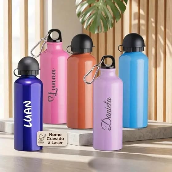 Squeeze Personalizada a laser Alumínio 500ml Bico 2em1 Colorida