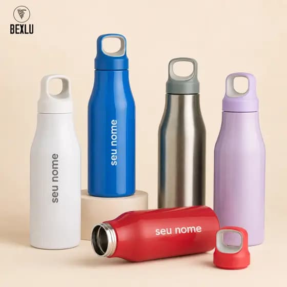 Garrafa Inox Personalizada 650ml Colorida Com Alça Academia Fit Premium