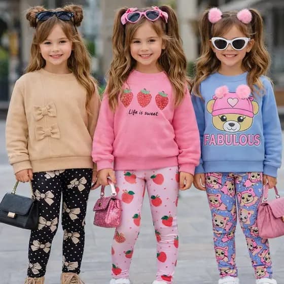 Conjunto Moletom Peluciado Infantil Menina – Roupa de Inverno 2 a 12 Anos - ENVIO SORTIDO