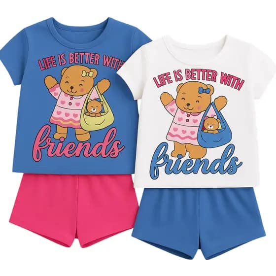 Conjunto Infantil Menina Blogueirinha Feminino Bob - Blusa Algodão Ursinho e Shorts | Tamanhos 12 ao 12