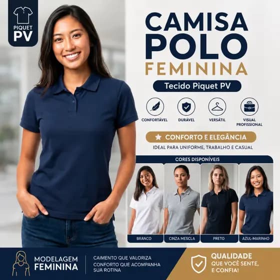 Blusa Camisa Social Gola Polo Feminina Trabalho Uniforme Premium
