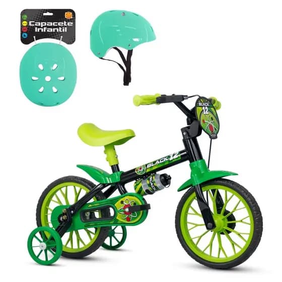Bicicleta Infantil Nathor Aro 12 Menino Black Com Capacete