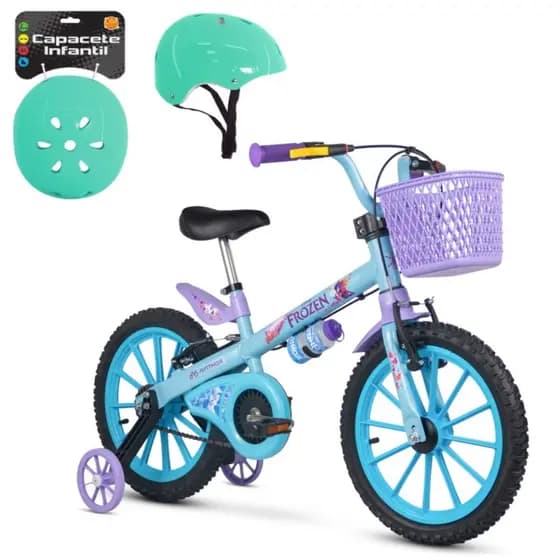 Bicicleta Infantil Frozen Aro 16 Nathor Garrafinha Capacete