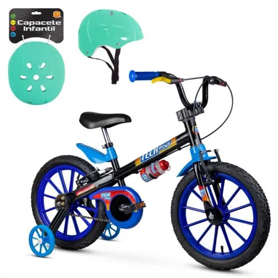 Bicicleta Passeio infantil Aro16 Tech Boys Garrafa Capacete