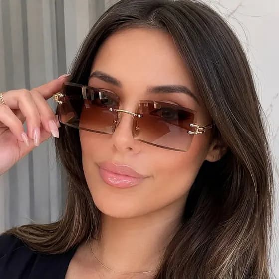 Óculos de Sol Feminino Sem Aro Estilo Blogueira para Verão Uv400