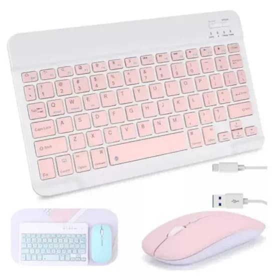 Kit Teclado e Mouse Rosa - Via Bluetooth