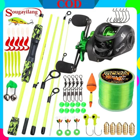 Sougayilang Vara De Pesca De Fundição De 5 Seções 1.7 M/5.5 Pés 4-10 Lb 7.2 : 1 Arraste Máximo 10KG Conjunto Para