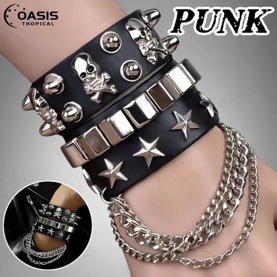 Moda Estilo Punk Gótico Rock Pulseira De Couro PU Festa Exclusiva Presente De Natal De Halloween HipHop