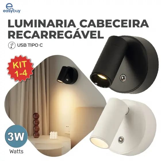 Kit 4 Arandela Spot Luminária Cabeceira Recarregável Led Redonda 3W com 3 Tons de Luz Bivolt