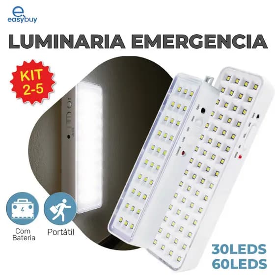 Kit 5 Luminária Emergência Lâmpada 30 ou 60 Leds Recarregável Bivolt Luz Branca Fria