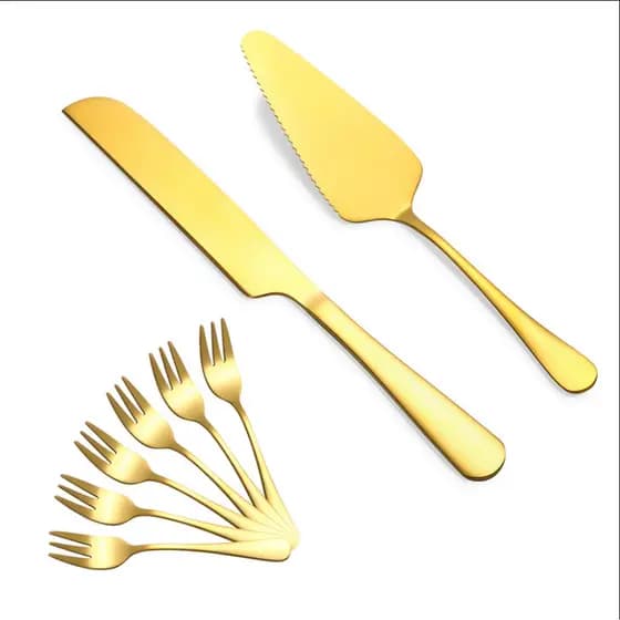 Peças De Aço Inoxidável Dourado Pá Faca Garfo Conjunto Torta Pizza Para Bolos Sobremesas. *ZemMart*