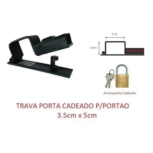 Trava Porta Cadeado P/ Portão Nº3 C/ Cadeado Papaiz T-85922 - LMS FERRAMENTAS