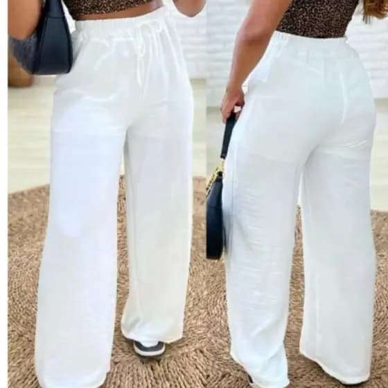Calça Pantalona Feminina Duna Cintura Alta Com Bolso Tendencia