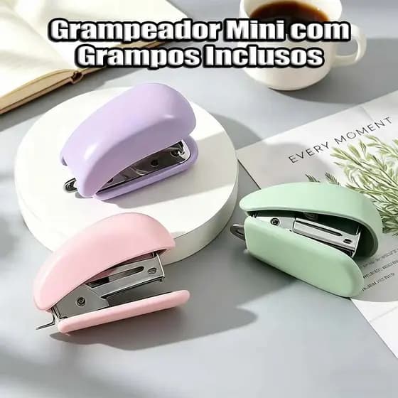 Mini Grampeador Portátil com Grampos - Apto para 12 Folhas, Cores Pastel, Compacto para Estudo e Escritório!