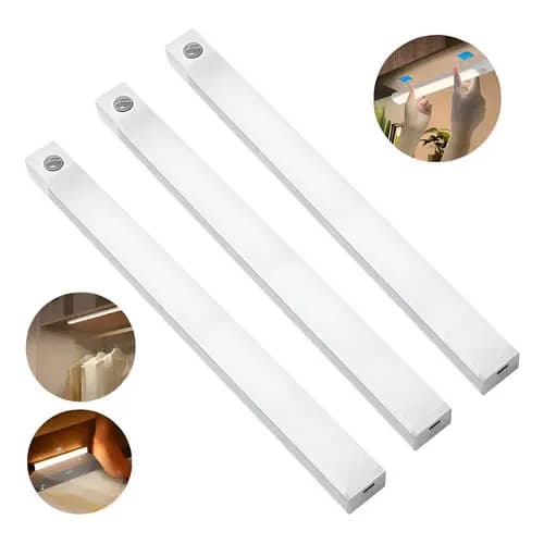Kit 3 Luminárias LED Sensor Presença Recarregável Sem Fio USB Branco Quente Closet Corredor Quarto