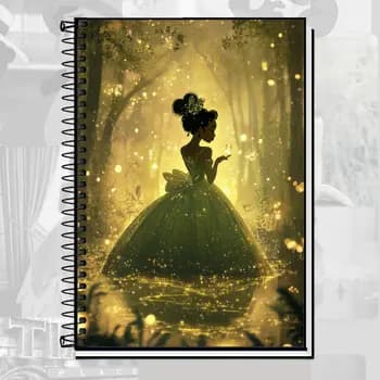 Caderno Princesa e o Sapo Disney Tiana – Capa Dura Espiral | 1, 10, 15 ou 20 Matérias | Caderno Escolar Personalizado