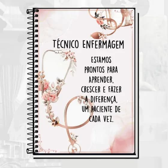 Caderno Enfermagem Personalizado – Capa Dura Espiral | 1, 10, 15 ou 20 Matérias | Estudante de Enfermagem