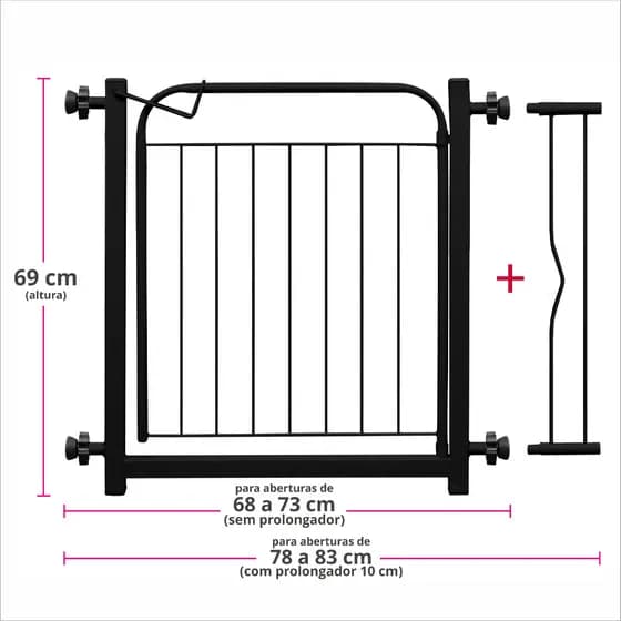 Portão Pet Grade Aramado de Proteção Para Cães e Crianças Fechar Passagem Para Bebês Com Extensor de 10cm Largura 83cm