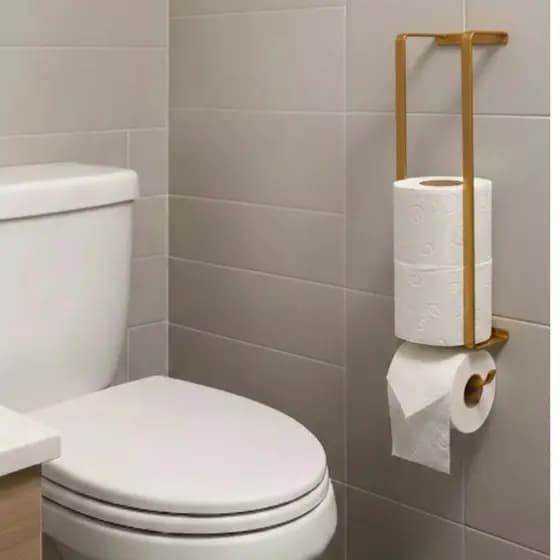 Suporte Porta Papel Higiênico Parede 4 Rolos Preto Fácil Fixação Dupla Face ou Parafusos Dourado