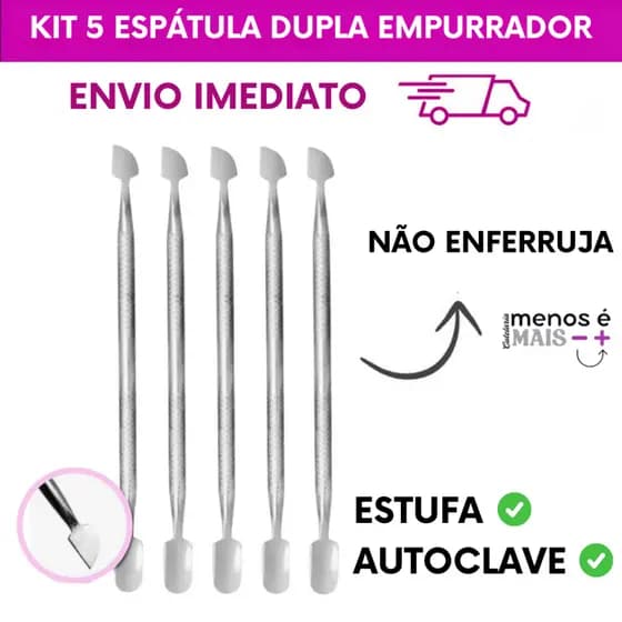 Kit Slim Profissional – 5 Espátulas Duplas Inox Cirúrgico para Cutículas