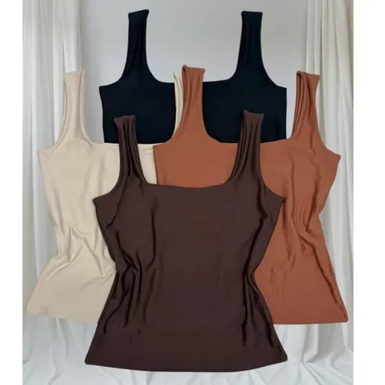 Kit 2 Blusas Feminina Regata Decote Quadrado em Suplex Tendencia cores de Veraõ