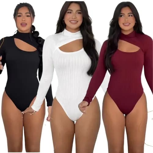 Kit 3 Body Feminino Manga Longa Gola Alta Decote Busto Anarruga Fashion Blogueira Sem Bojo Inverno
