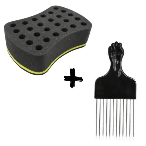Esponja Nudred P + Garfo Pente AfroHair Buchinha de Enrolar Cabelo