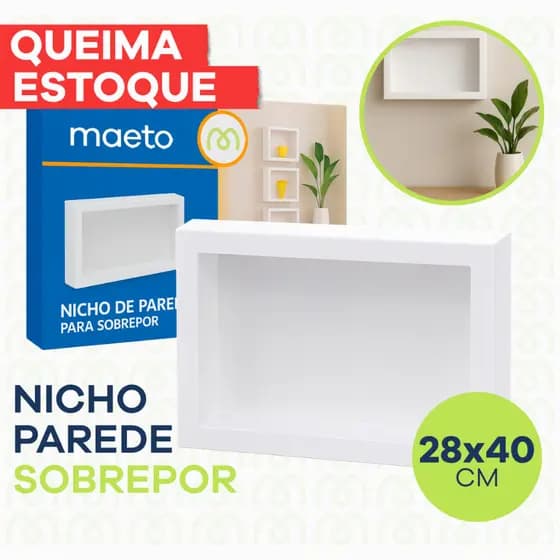Nicho de Parede Sobrepor 28x40cm Banheiro Porta Shampoo Sem Obra Quarto Sala Multiuso Branco