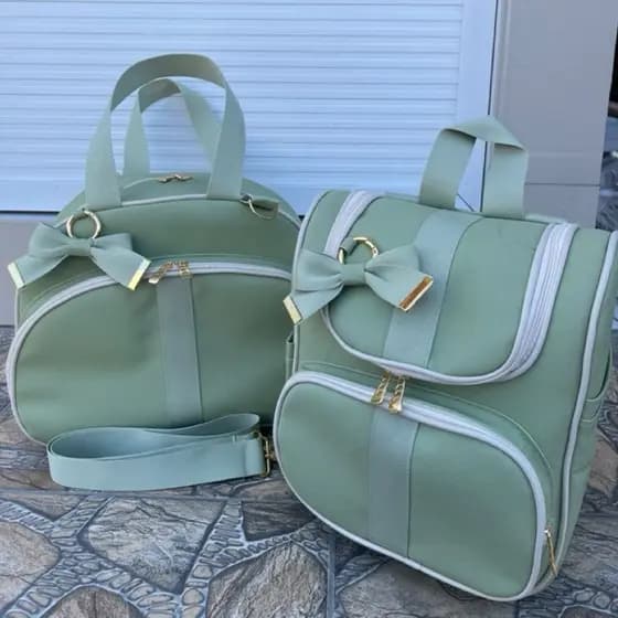 Kit 2 Peças Maternidade Bolsa e Mochila, Térmica e Impermeável, “Kit Mentinha Real”🍀